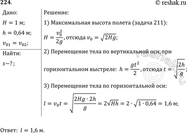 Изображение «Снаряд» пружинного пистолета при выстреле вертикально вверх поднимается на высоту Н = 1м. Какой будет дальность полета «снаряда», если пистолет установить горизонтально...