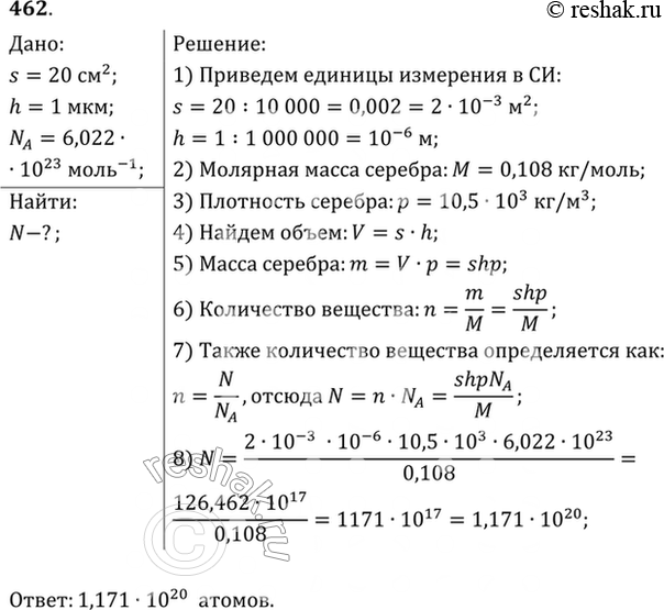 Изображение На изделие, поверхность которого 20 см2, нанесен слой серебра толщиной 1 мкм. Сколько атомов серебра содержится в...