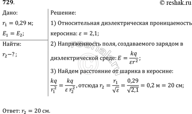 Изображение Очень маленький заряженный шарик погрузили в керосин. На каком расстоянии от шарика напряженность поля будет такая же, какая была до погружения на расстоянии 29...
