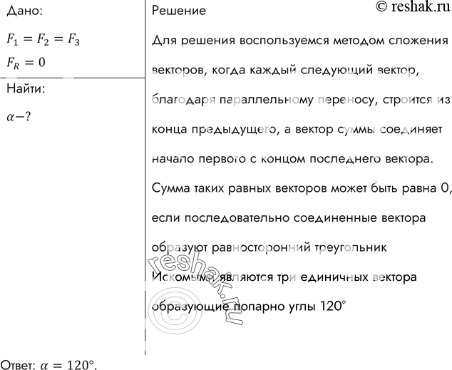 Изображение Может ли равнодействующая трех равных по модулю сил, приложенных к одной точке, быть равной...