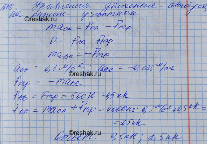 Изображение На рисунке 38 приведен упрощенный график изменения проекции скорости автобуса при движении между двумя остановками. Масса автобуса 4 т. Считая силу сопротивления...